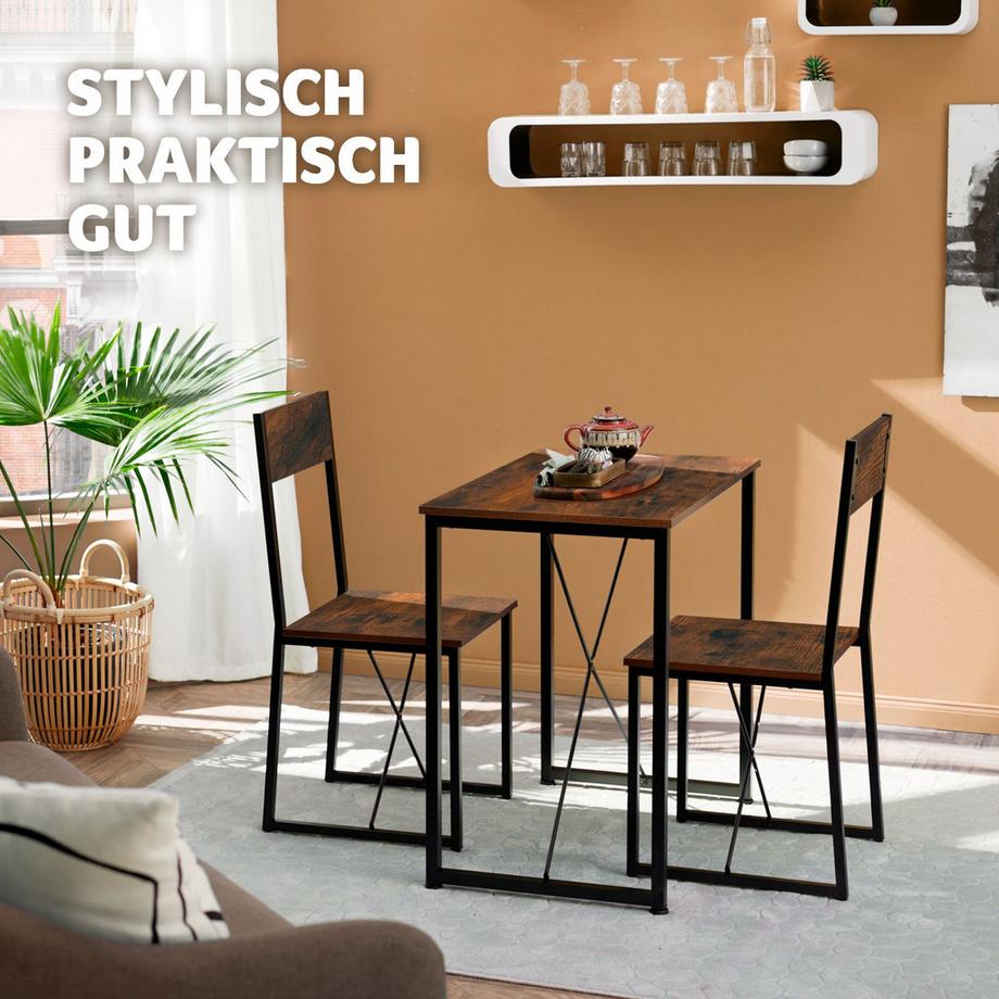 Tectake Sitzgruppe Margate 3-teilig Esstisch mit 2 Stühlen  
