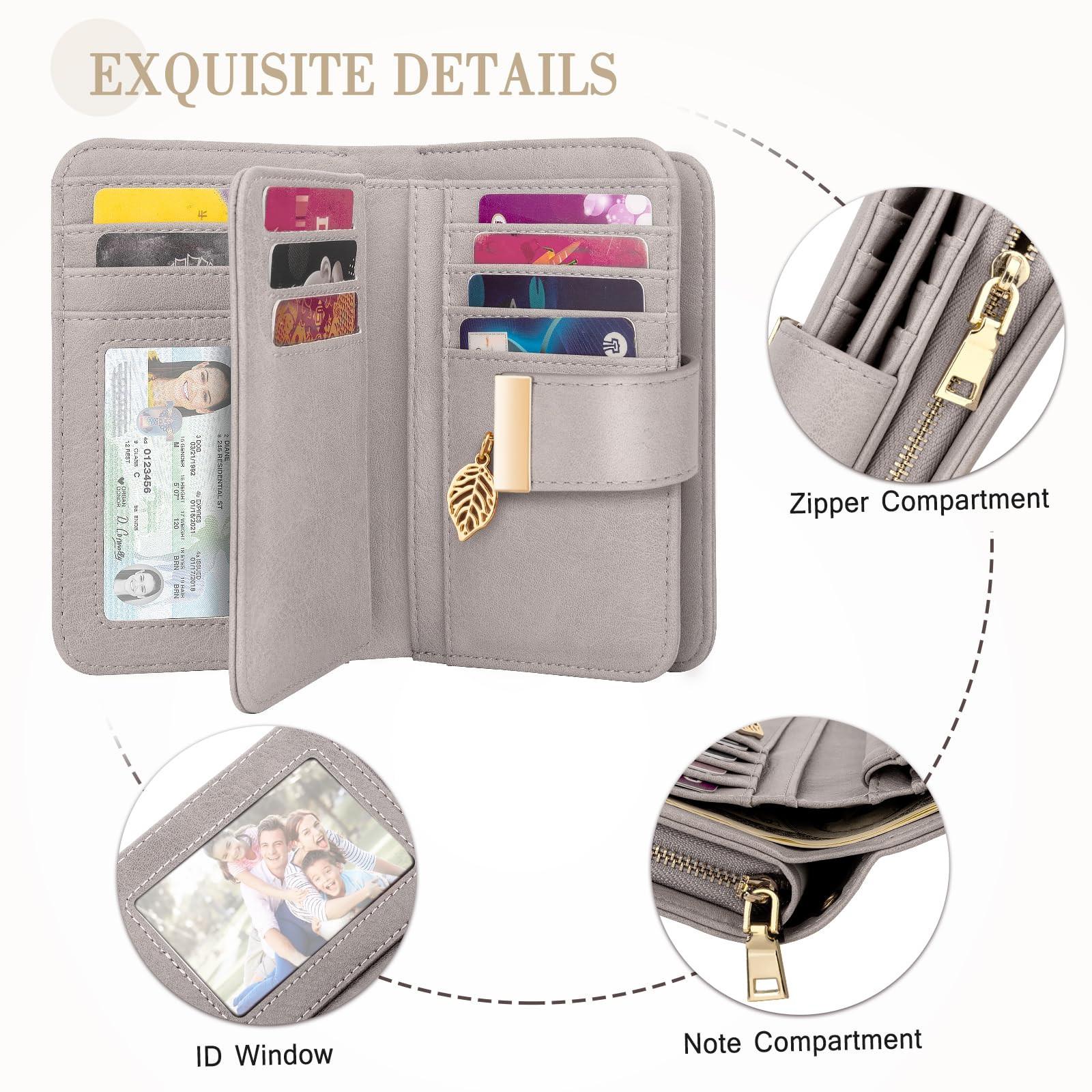 Only-bags.store Portafoglio in pelle Molti scomparti Protezione RFID 18 fessure per carte Catena con cerniera Laccetto  