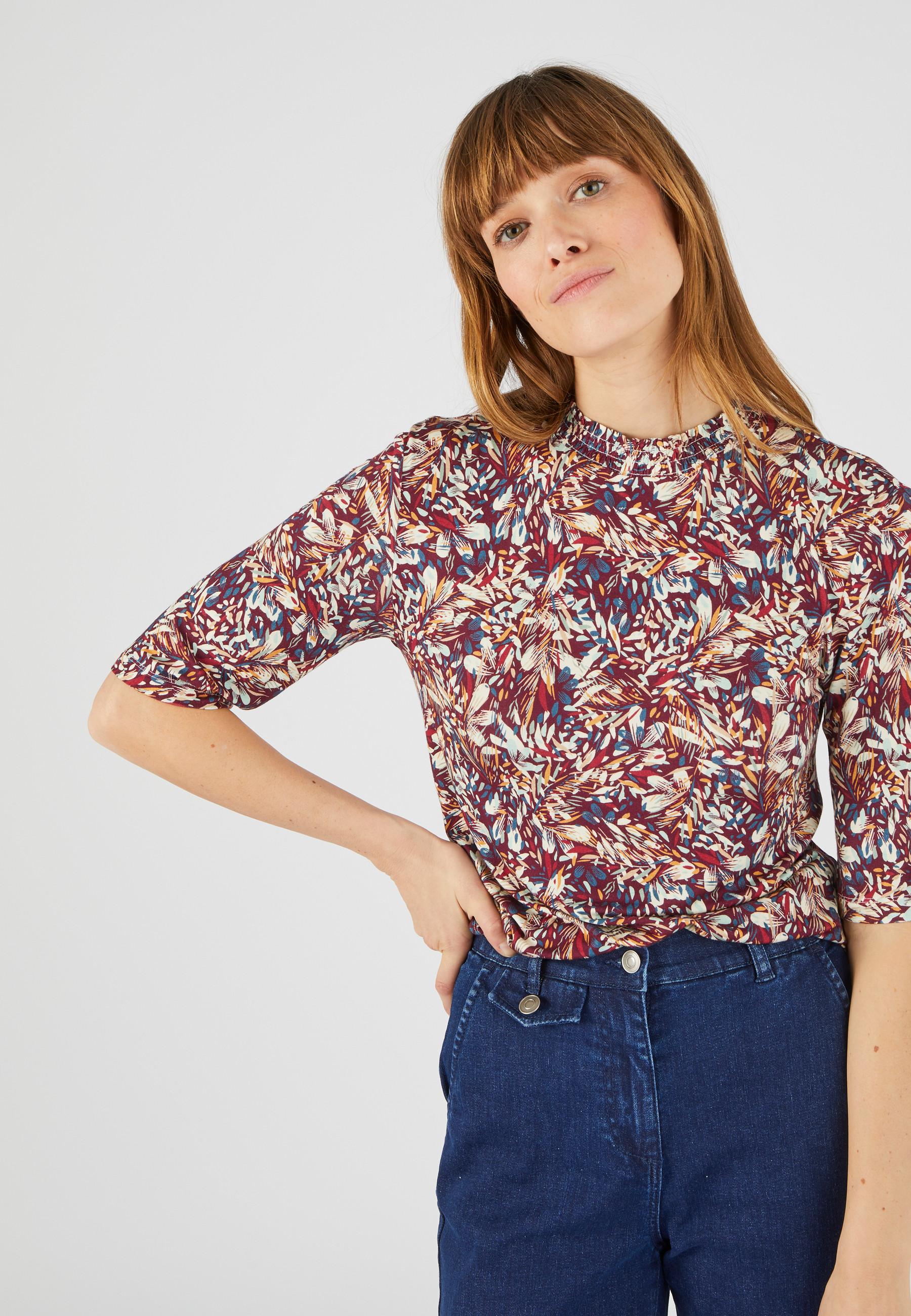 Image of Shirt Mit Stehkragen Und Gesmokten Details, Ärmel Bis Zum Ellbogen, Aus Stretch-viskosefaser Lenzing(tm) Ecovero(tm). Damen Rot 38/40