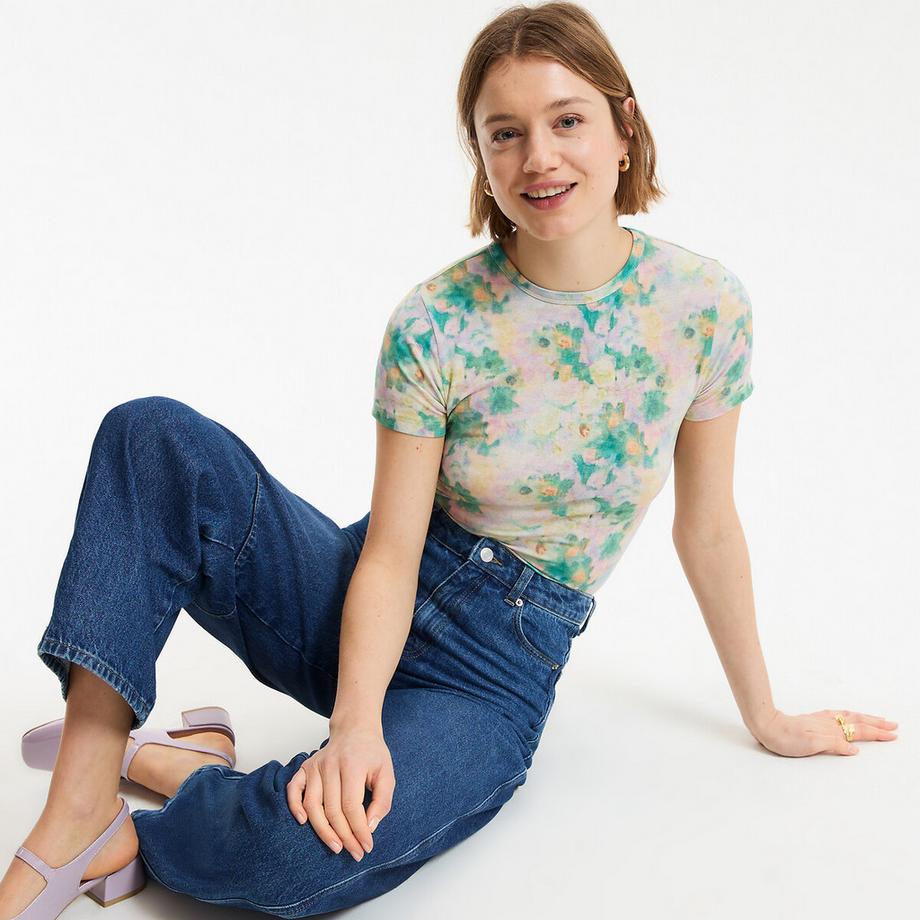 T-Shirt mit rundem Ausschnitt und Blumenmuster