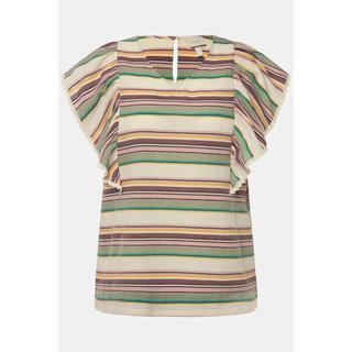 Ulla Popken  Blusa di cotone biologico con righe, scollo a V e mezze maniche 