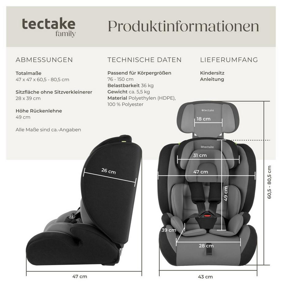 Tectake  Autositz Sophie i-Size Zulassung, mit Seitenaufprallschutz mit herausnehmbarem Sitzverkleinerer 