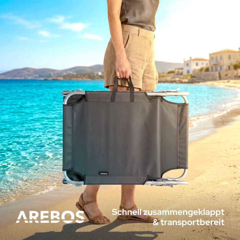 Arebos Sonnenliege & Liegestuhl klappbar mit Sonnendach | Gartenliege, Campingliege & Strandliege | Kopfkissen & Seitentasche |  verstellbar | Relaxliege faltbar  