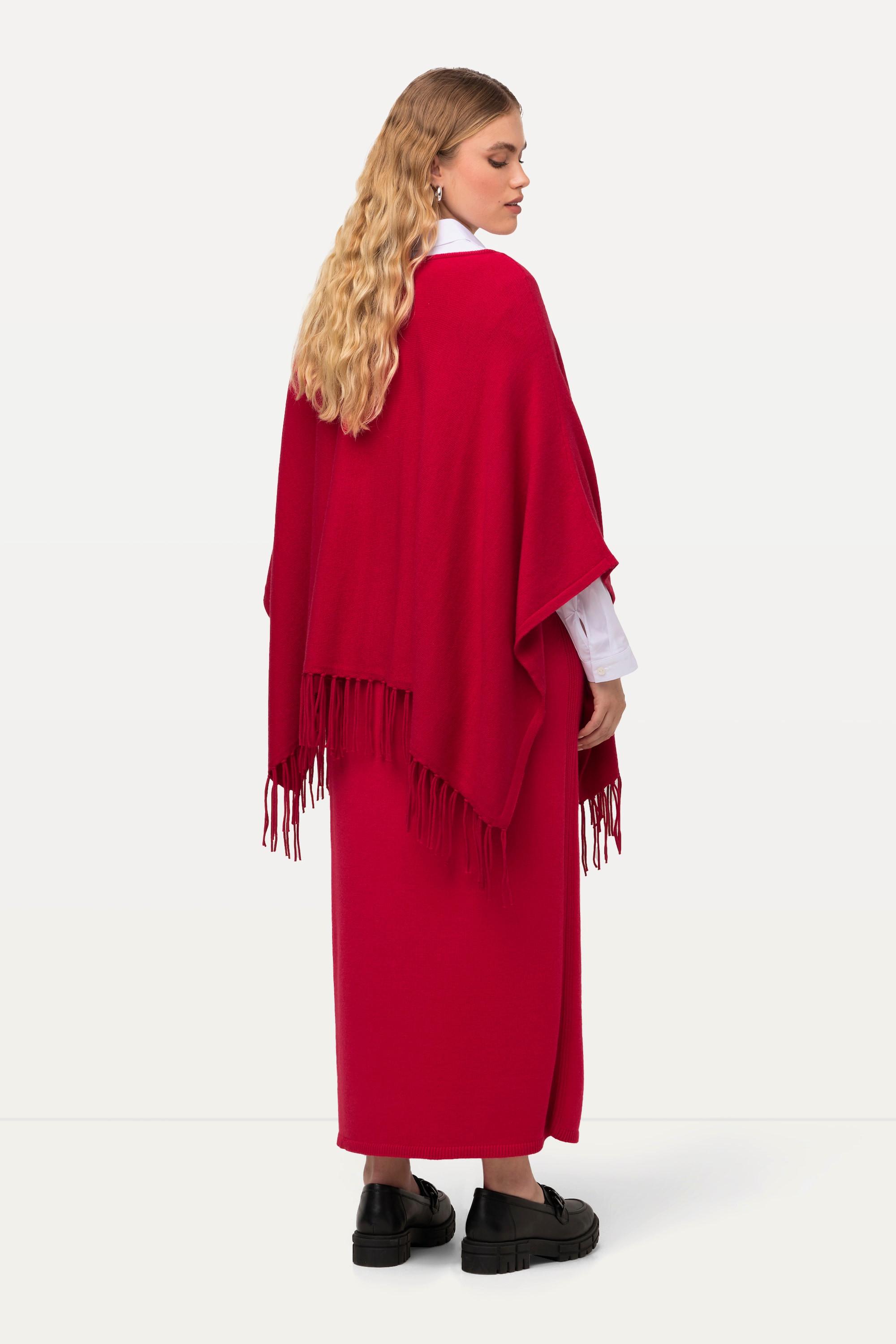 Ulla Popken  Poncho di maglia dal taglio oversize con frange e scollo a barca 