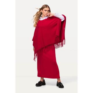 Ulla Popken  Poncho di maglia dal taglio oversize con frange e scollo a barca 