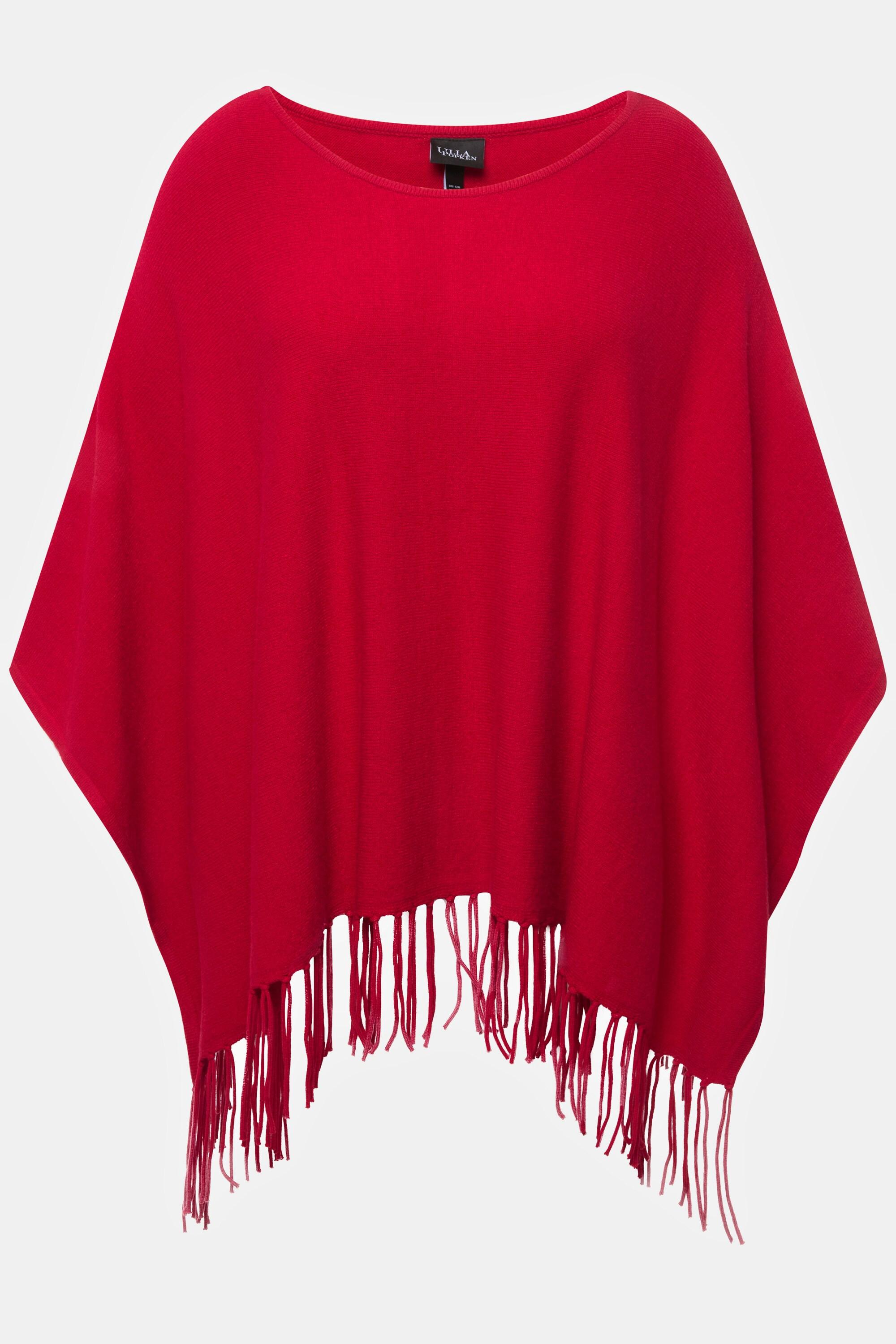 Ulla Popken  Poncho di maglia dal taglio oversize con frange e scollo a barca 