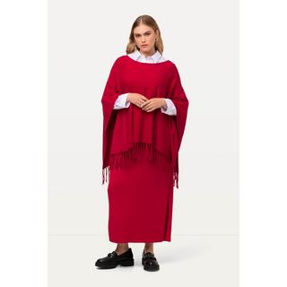 Ulla Popken  Poncho di maglia dal taglio oversize con frange e scollo a barca 