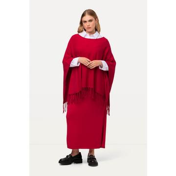 Poncho di maglia dal taglio oversize con frange e scollo a barca