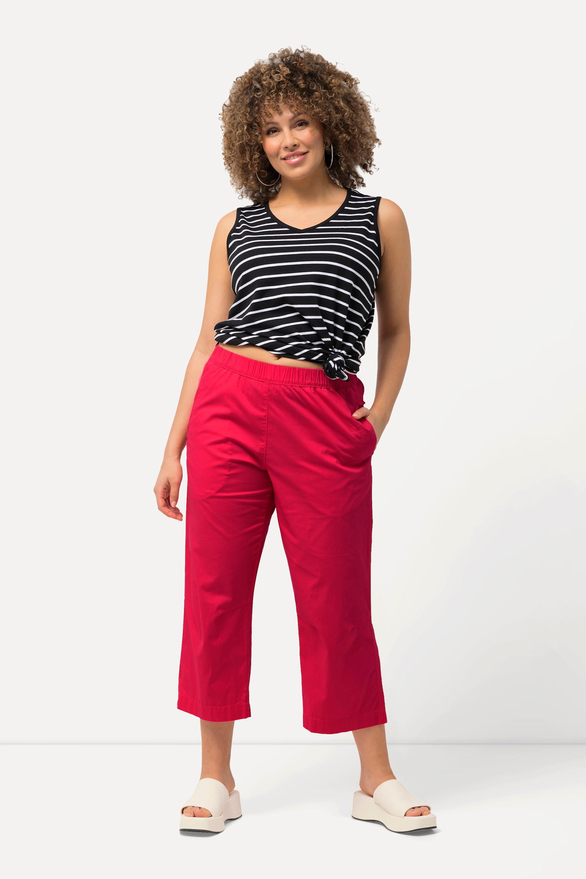 Ulla Popken  Pantaloni a 7/8 modello Ruby con ginocchio preformato, taglio della gamba dritto e cintura elastica 