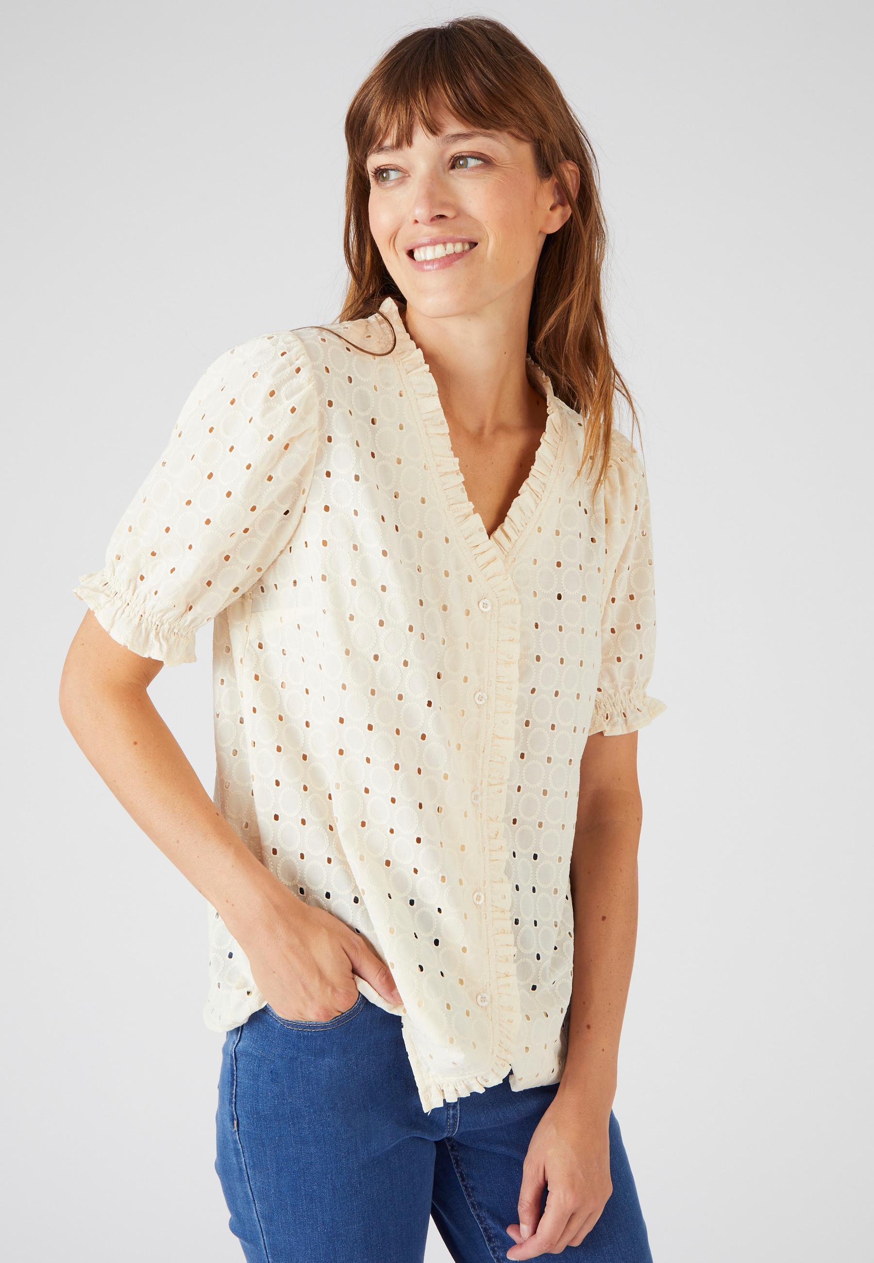 Image of Bluse Mit Lochstickerei. Damen Braun 52