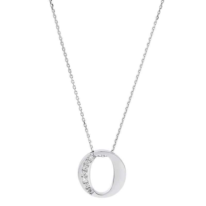 Image of Collier 585/14k Weissgold Buchstabe O Diamant 0.04ct. 42 Cm Damen Silber 42cm