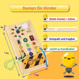 Activity-board  Busy Board, Holzspielzeug Baby-Aktivitätsbrett mit 8 Schaltern und 15 LED-Lichtern, sensorisch-motorisches Lernspielzeug 