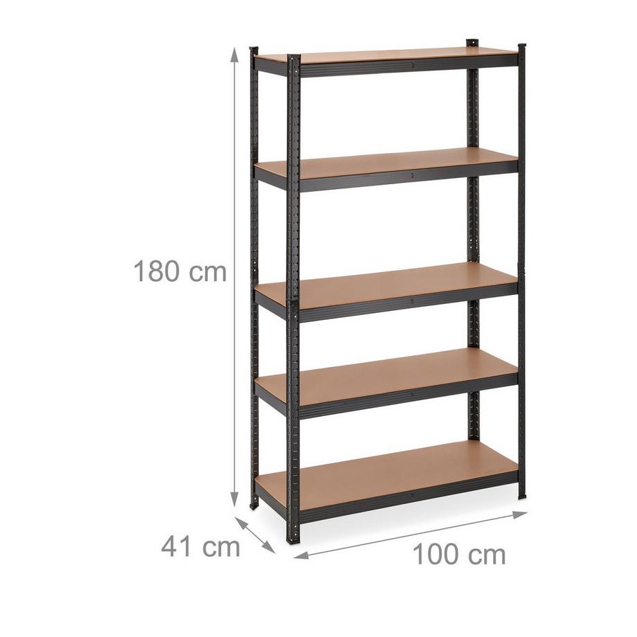Northix Schwarzes stabiles Regal mit 5 Ebenen  