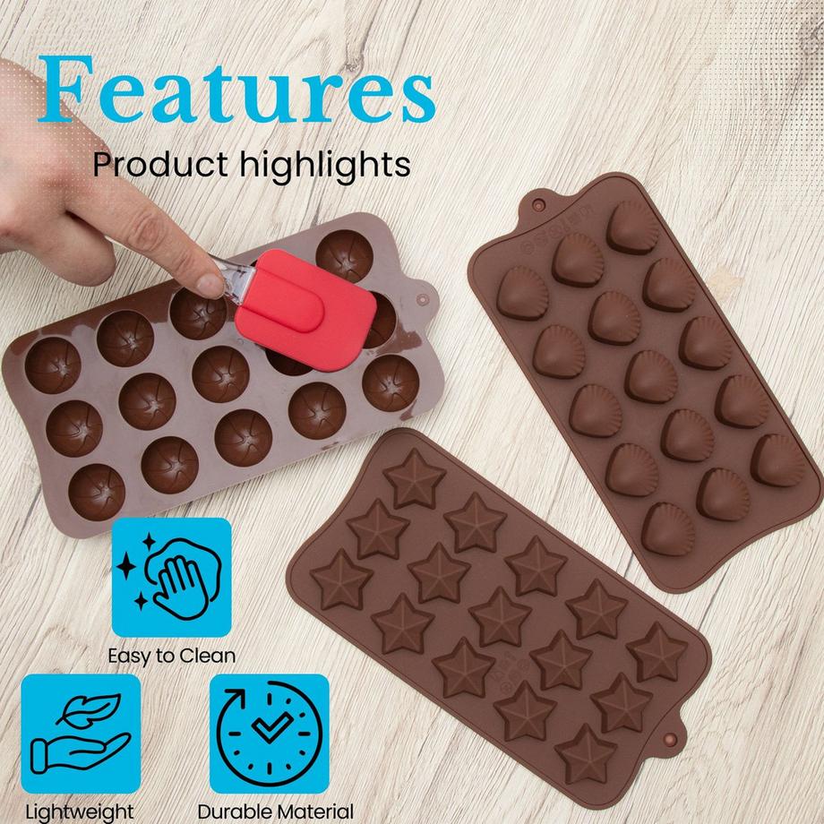 Intirilife Intirilife 10-teiliges Backformen Set mit verschiedene Silikon Pralinenformen und mit Spatel  