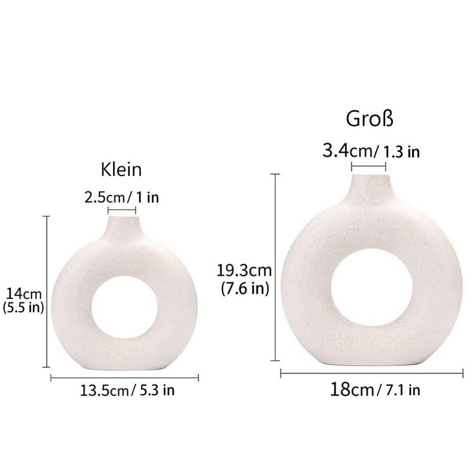 Alopini Vase en Céramique Beignet Lot de 2 pour la décoration Intérieure Moderne, Vases Ronds Mats pour Herbe de Pampa  