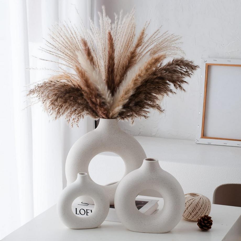 Alopini Vase en Céramique Beignet Lot de 2 pour la décoration Intérieure Moderne, Vases Ronds Mats pour Herbe de Pampa  