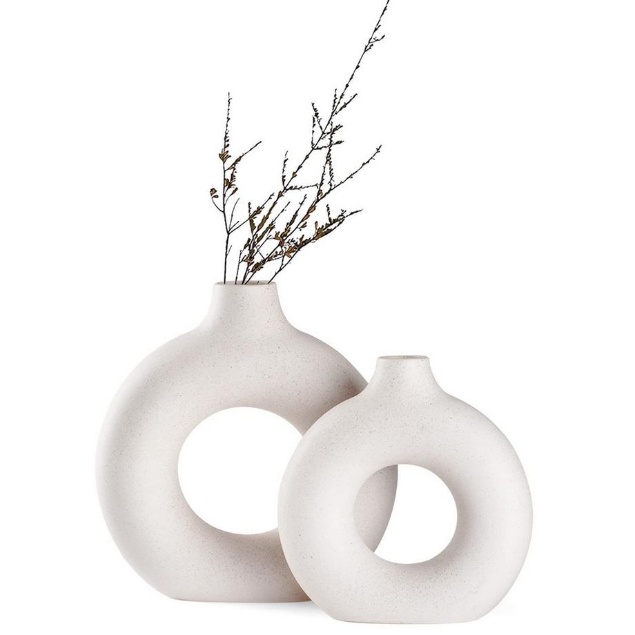 Vase en Céramique Beignet Lot de 2 pour la décoration Intérieure Moderne, Vases Ronds Mats pour Herbe de Pampa