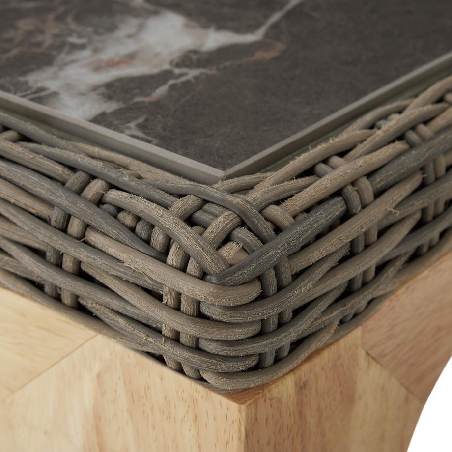 Tectake Rattan Tisch Foggia mit Aluminium- und Holzgestell 2 abnehmbare Feinsteinzeugplatten  