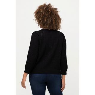 Ulla Popken  Cardigan à encolure V, motif ajouré/tressé et manches 3/4 