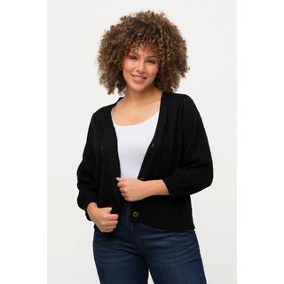 Ulla Popken  Cardigan à encolure V, motif ajouré/tressé et manches 3/4 