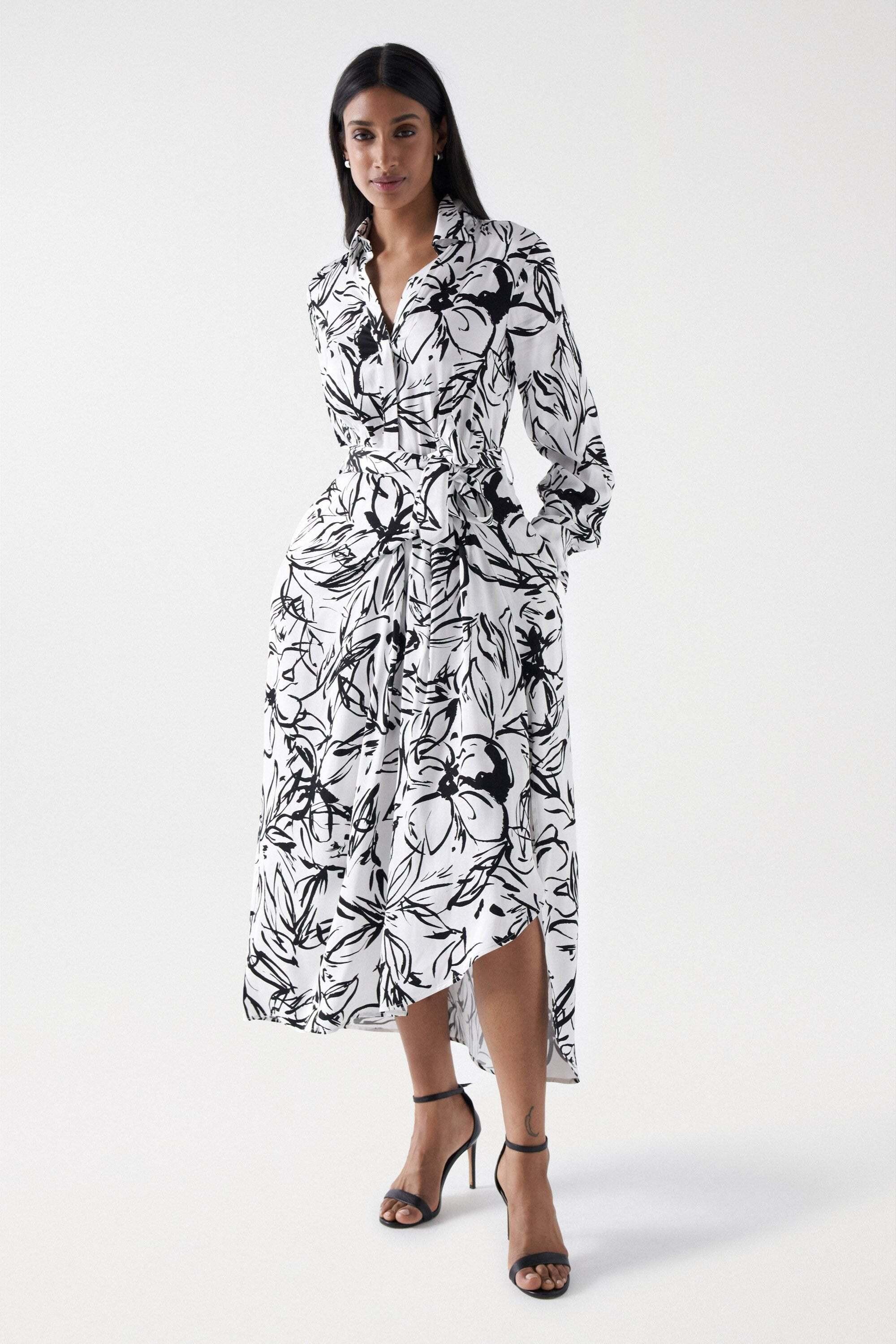 Image of Kleider Floral Print Midi Dress Damen Weiss L