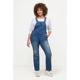 Ulla Popken  Jeans-Latzhose, ausgestelltes Bein, Destroy-Effekt 