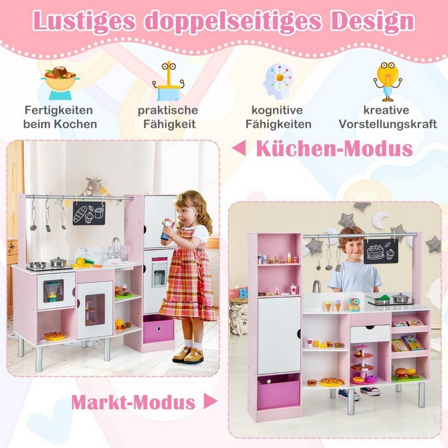 Northio  2 in 1 Kinderküche & Kaufladen mit Licht & Sound & 82 Zubehörteile & Tafel & Eismacher Spielküche 