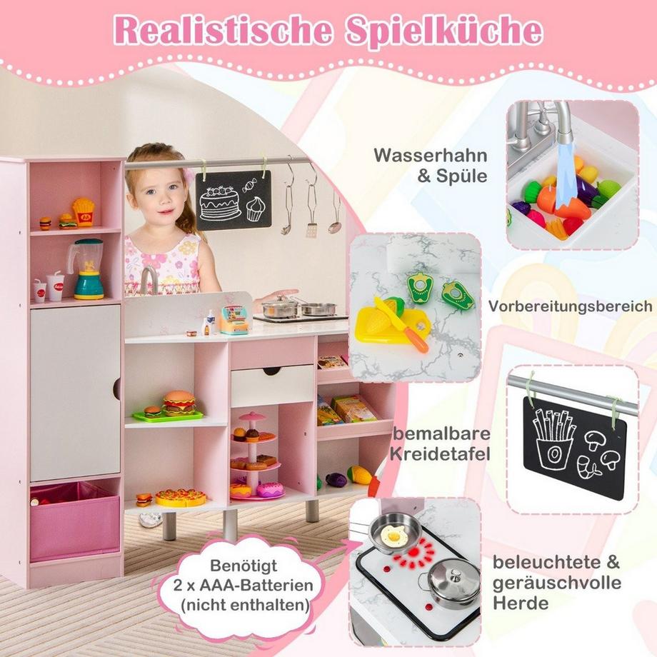 Northio  2 in 1 Kinderküche & Kaufladen mit Licht & Sound & 82 Zubehörteile & Tafel & Eismacher Spielküche 