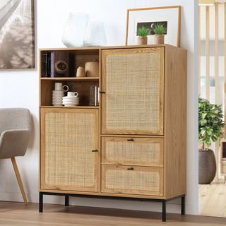 Calicosy Credenza Alta con Facciate in Rattan Naturale - L100 x H120 cm - JAYA  