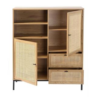 Calicosy Credenza Alta con Facciate in Rattan Naturale - L100 x H120 cm - JAYA  