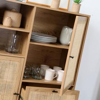 Calicosy Credenza Alta con Facciate in Rattan Naturale - L100 x H120 cm - JAYA  