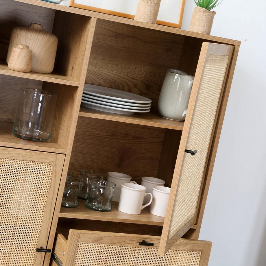 Calicosy Hohe Buffetschrank mit Rattanfronten - L100 x H120 cm - JAYA  
