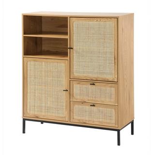Calicosy Credenza Alta con Facciate in Rattan Naturale - L100 x H120 cm - JAYA  