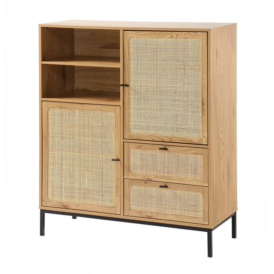 Calicosy Hohe Buffetschrank mit Rattanfronten - L100 x H120 cm - JAYA  