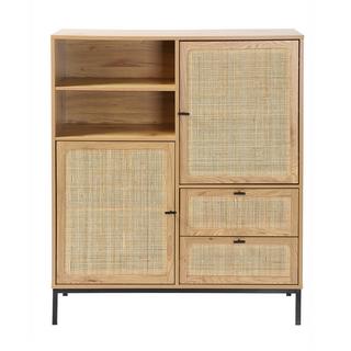 Calicosy Credenza Alta con Facciate in Rattan Naturale - L100 x H120 cm - JAYA  