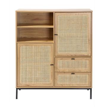 Credenza Alta con Facciate in Rattan Naturale - L100 x H120 cm - JAYA