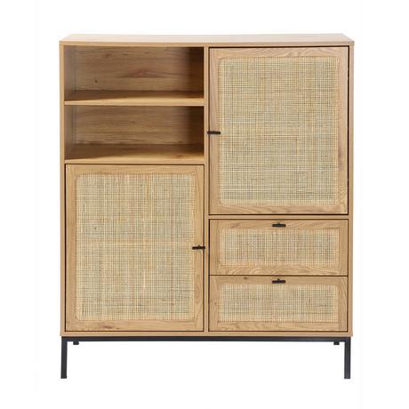 Calicosy Credenza Alta con Facciate in Rattan Naturale - L100 x H120 cm - JAYA  