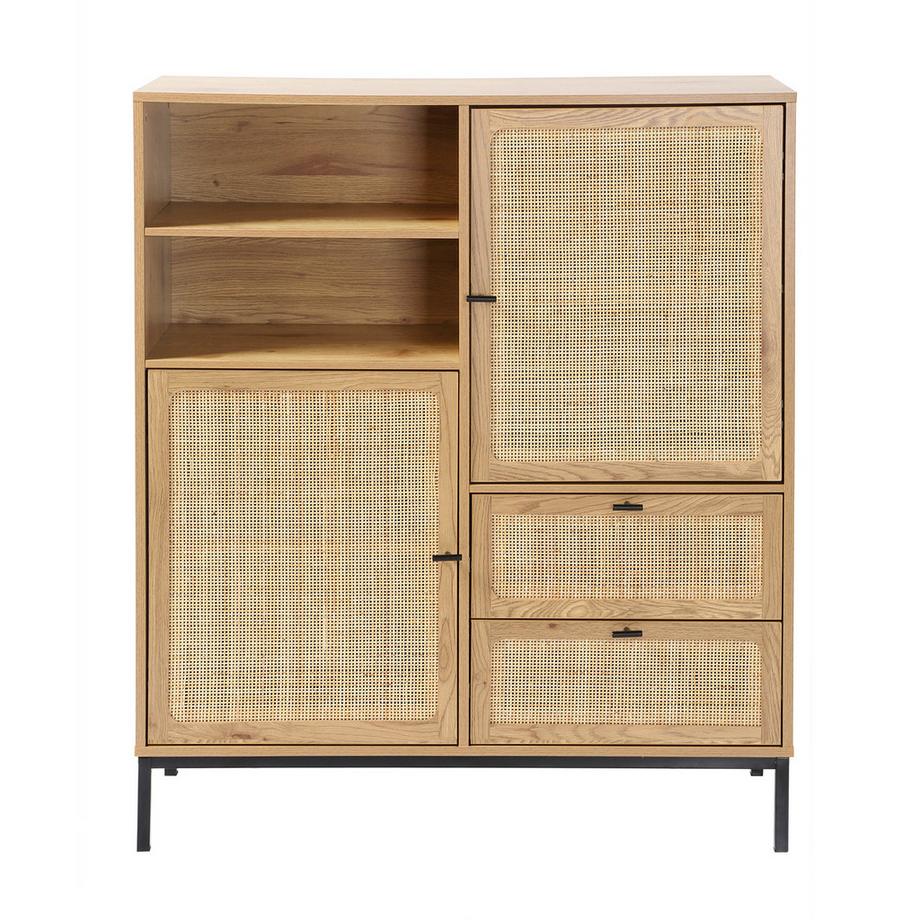 Calicosy Hohe Buffetschrank mit Rattanfronten - L100 x H120 cm - JAYA  