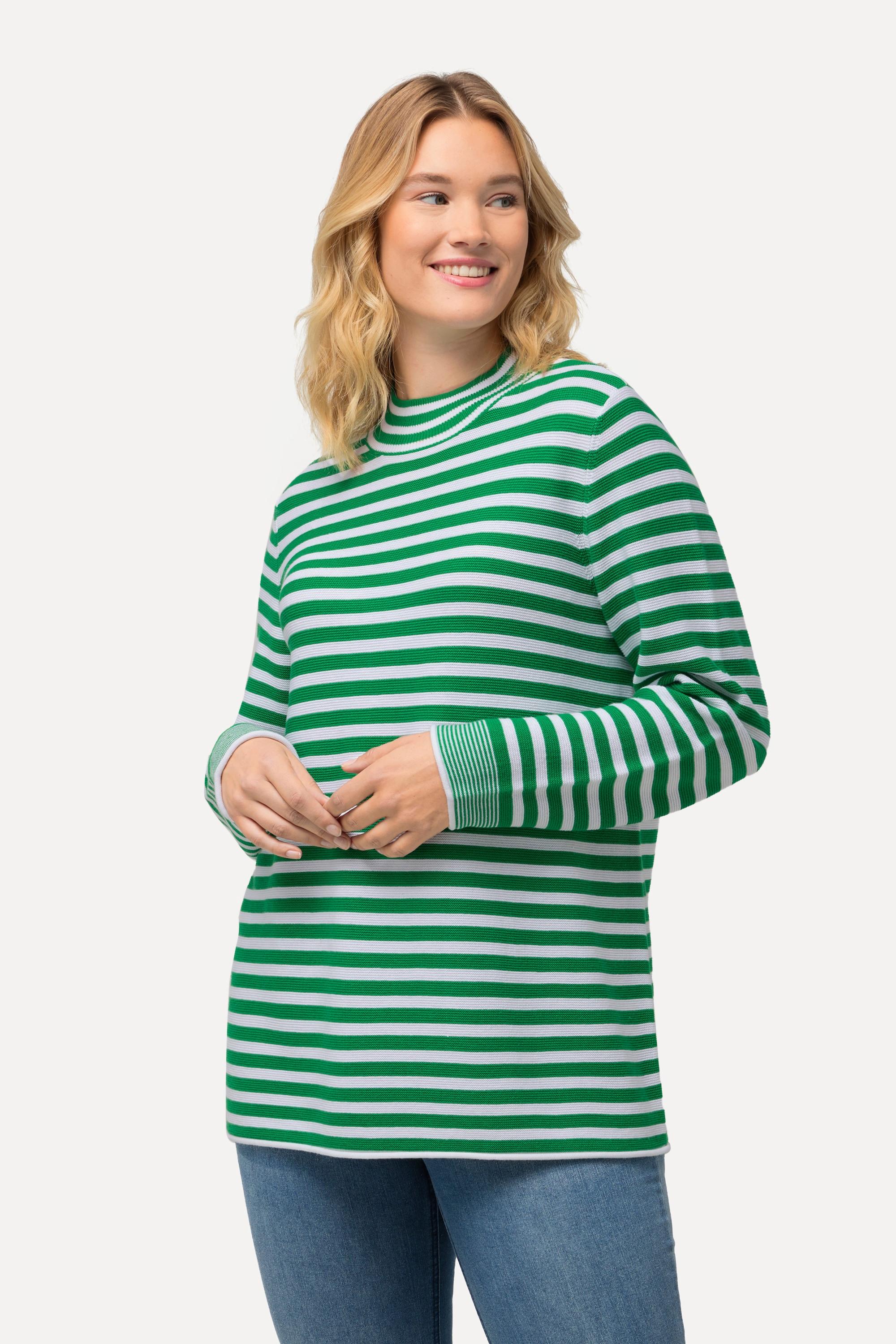 Ulla Popken  Pullover, Ringel, Rollkanten, Stehkragen, Langarm 