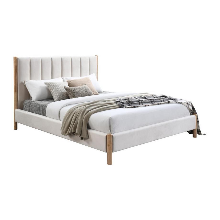 Vente-unique Letto 180 x 200 cm con testata letto impunture verticali Velluto Avorio + Materasso - SIZAMA  