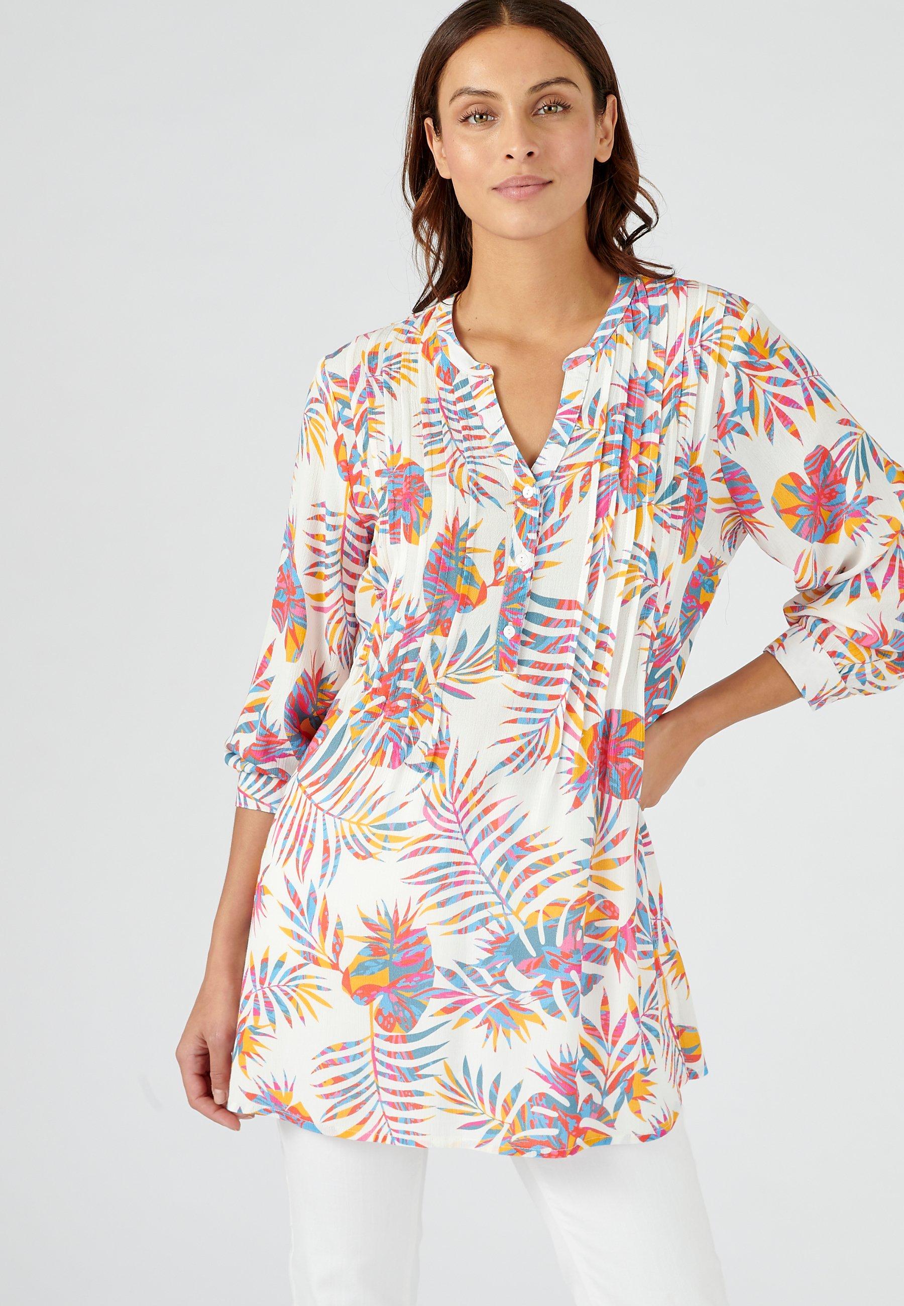 Image of Tunika Mit Pflanzenprint. Damen Weiss 48
