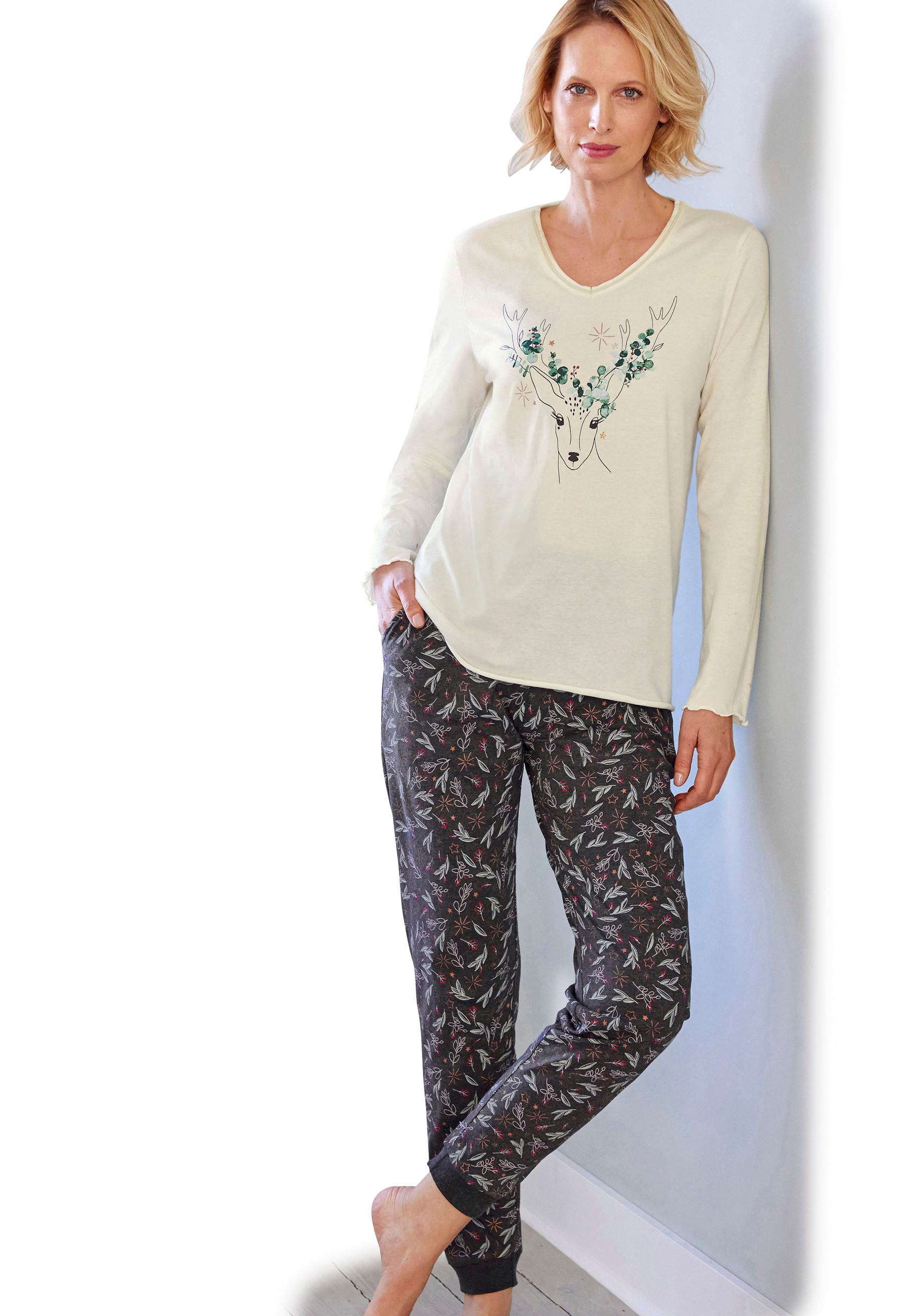 Image of Shirt Mit Weihnachtsmotiv, Bedruckt Oder Mit Glänzendem Druckmotiv, V-ausschnitt. Unisex Écru 42/44