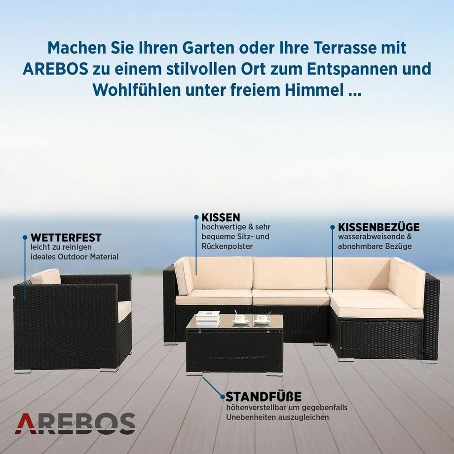 Arebos Mobilier de jardin polyrotin Ensemble d'extérieur Ensemble salon lounge  