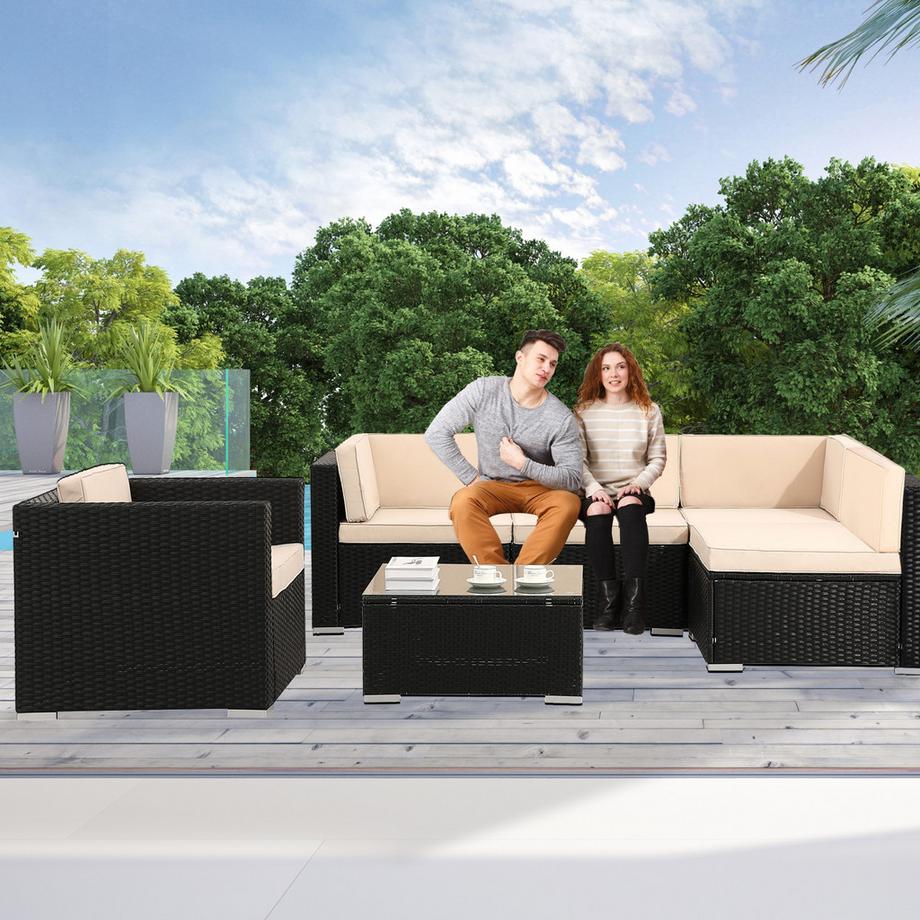 Arebos Mobilier de jardin polyrotin Ensemble d'extérieur Ensemble salon lounge  