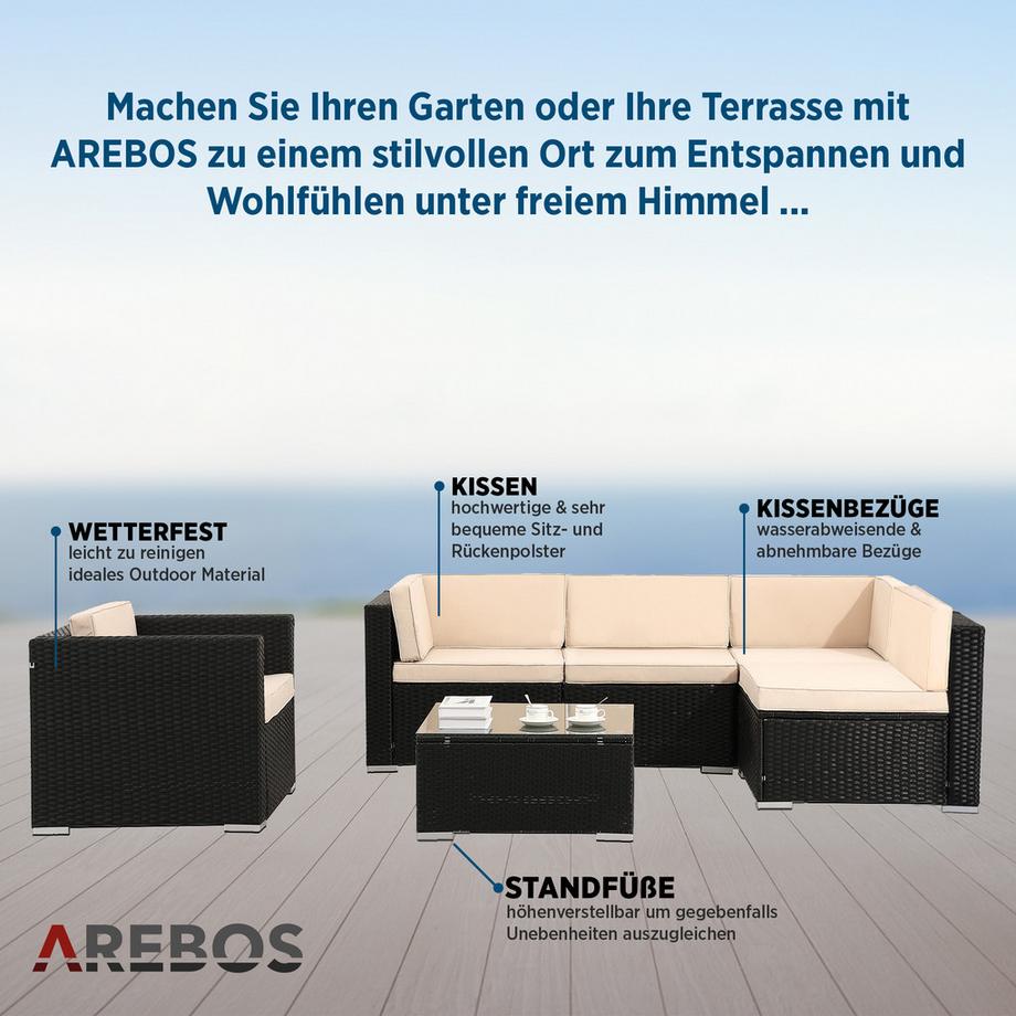 Arebos Mobilier de jardin polyrotin Ensemble d'extérieur Ensemble salon lounge  