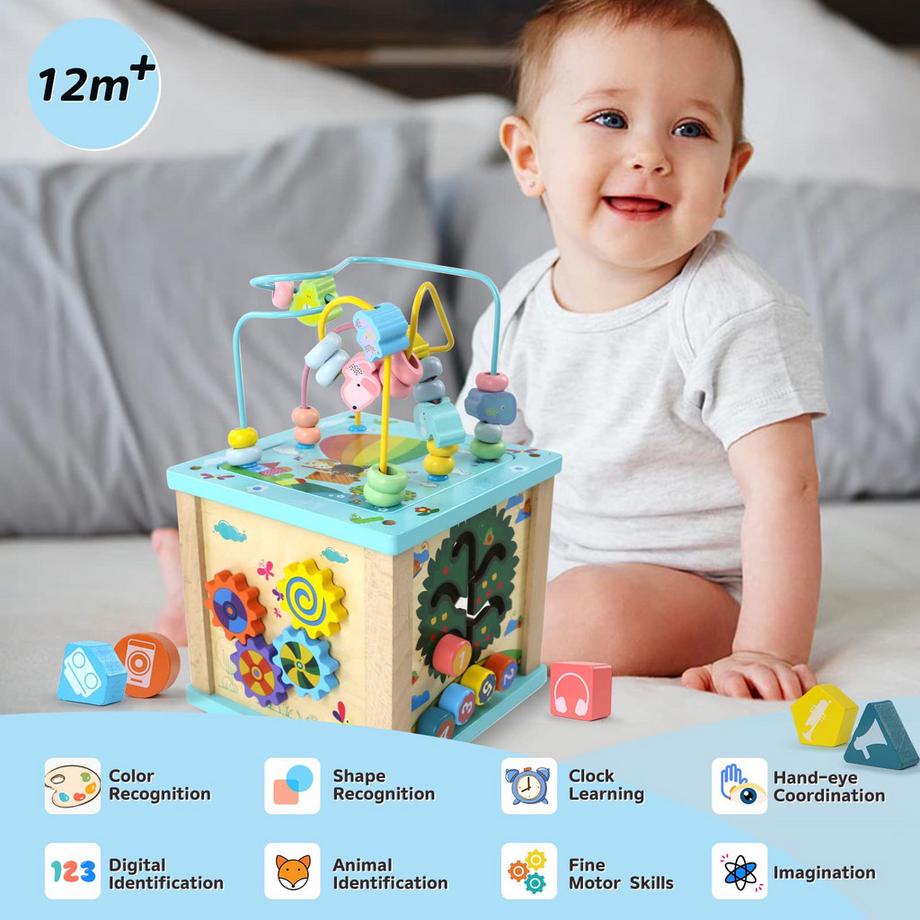 Activity-board  Motorikwürfel Spielzeug 5 in 1 Motorikspielzeug Babyspielzeug mit Motorikschleife Activity Center Baby 