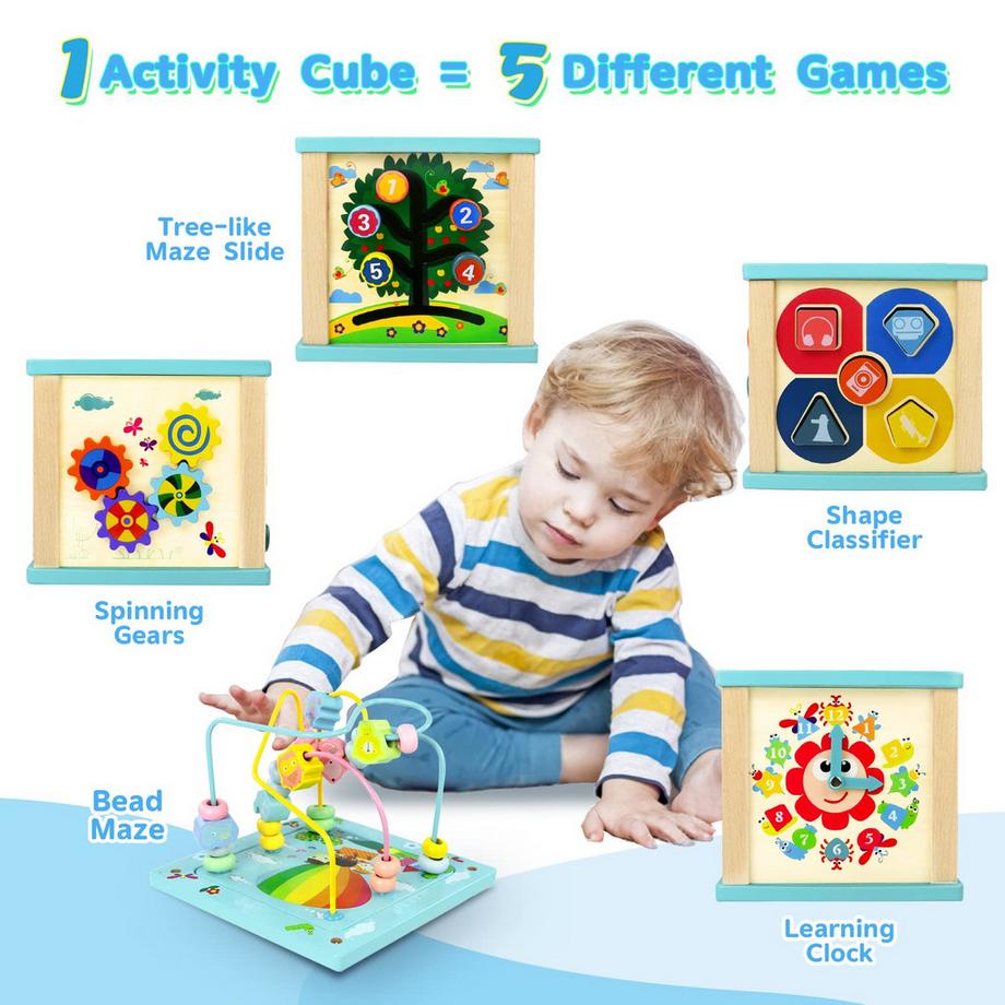 Activity-board  Motorikwürfel Spielzeug 5 in 1 Motorikspielzeug Babyspielzeug mit Motorikschleife Activity Center Baby 