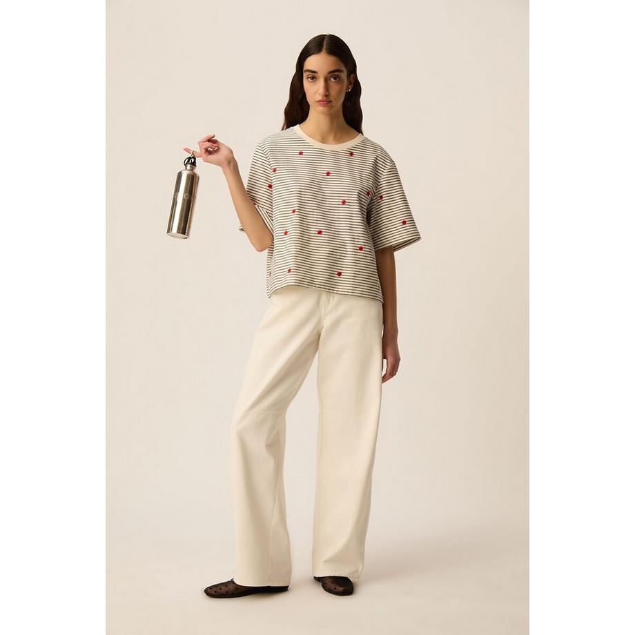 Des Petits Hauts Josef T-Shirt Rayé Brodé  