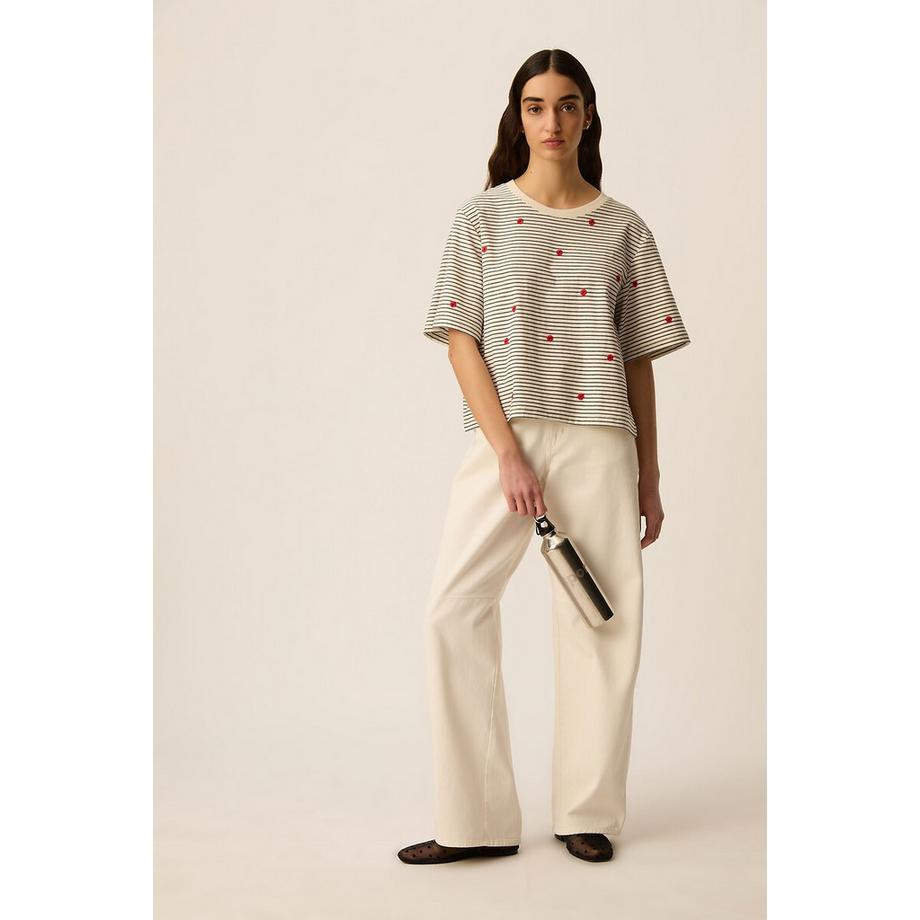 Des Petits Hauts Josef T-Shirt Rayé Brodé  