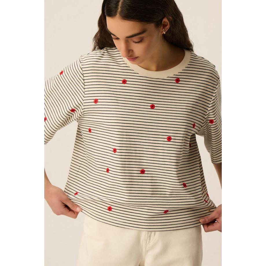Des Petits Hauts Josef T-Shirt Rayé Brodé  